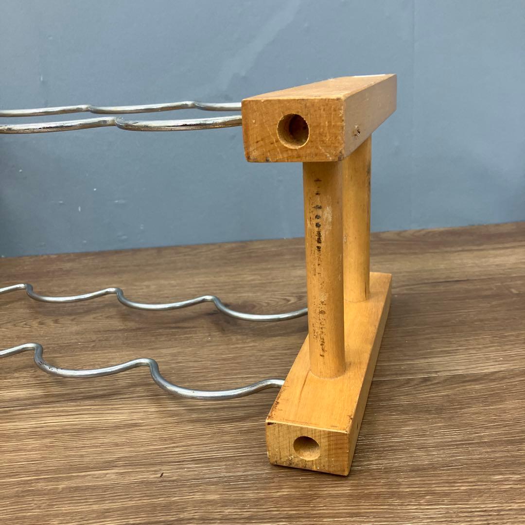 B-3 昭和レトロ 木製 ワインラック お酒ラック8本収納 2段 波型 スチール