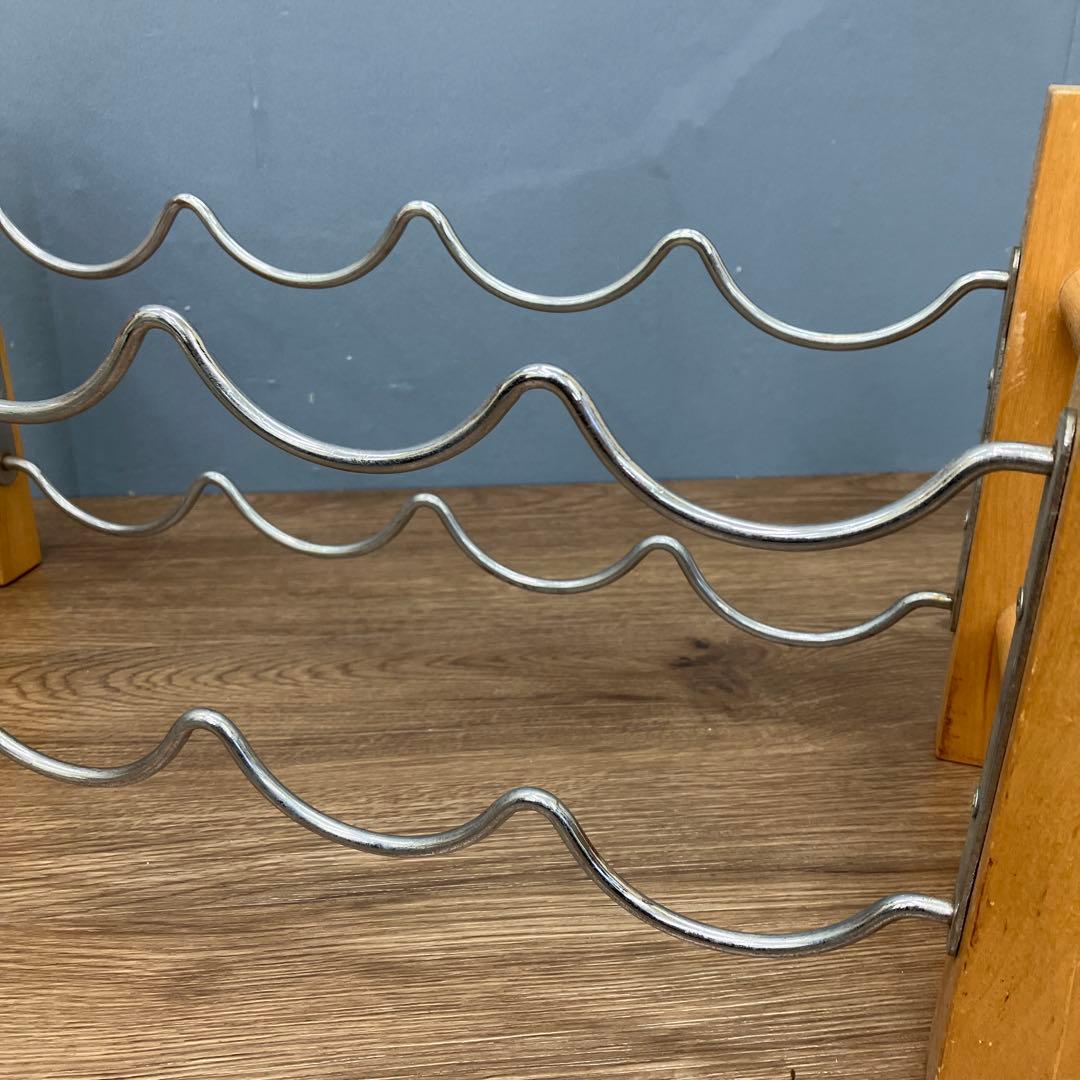 B-3 昭和レトロ 木製 ワインラック お酒ラック8本収納 2段 波型 スチール