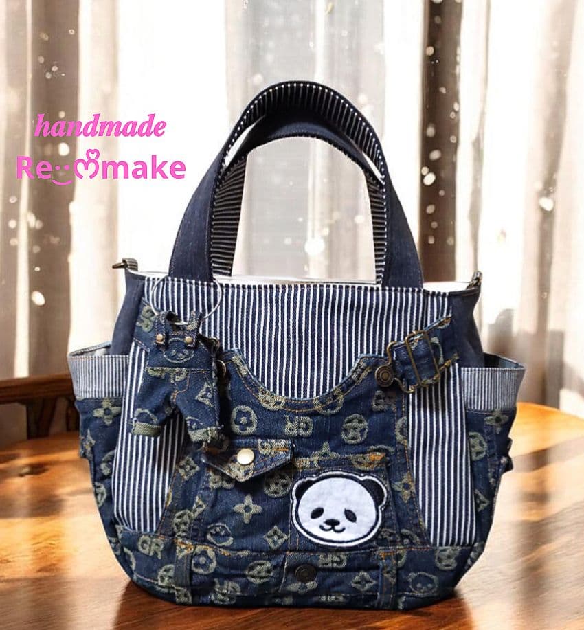 かあちゃん デニムリメイク バッグオーバーオールチャーム付き S-129