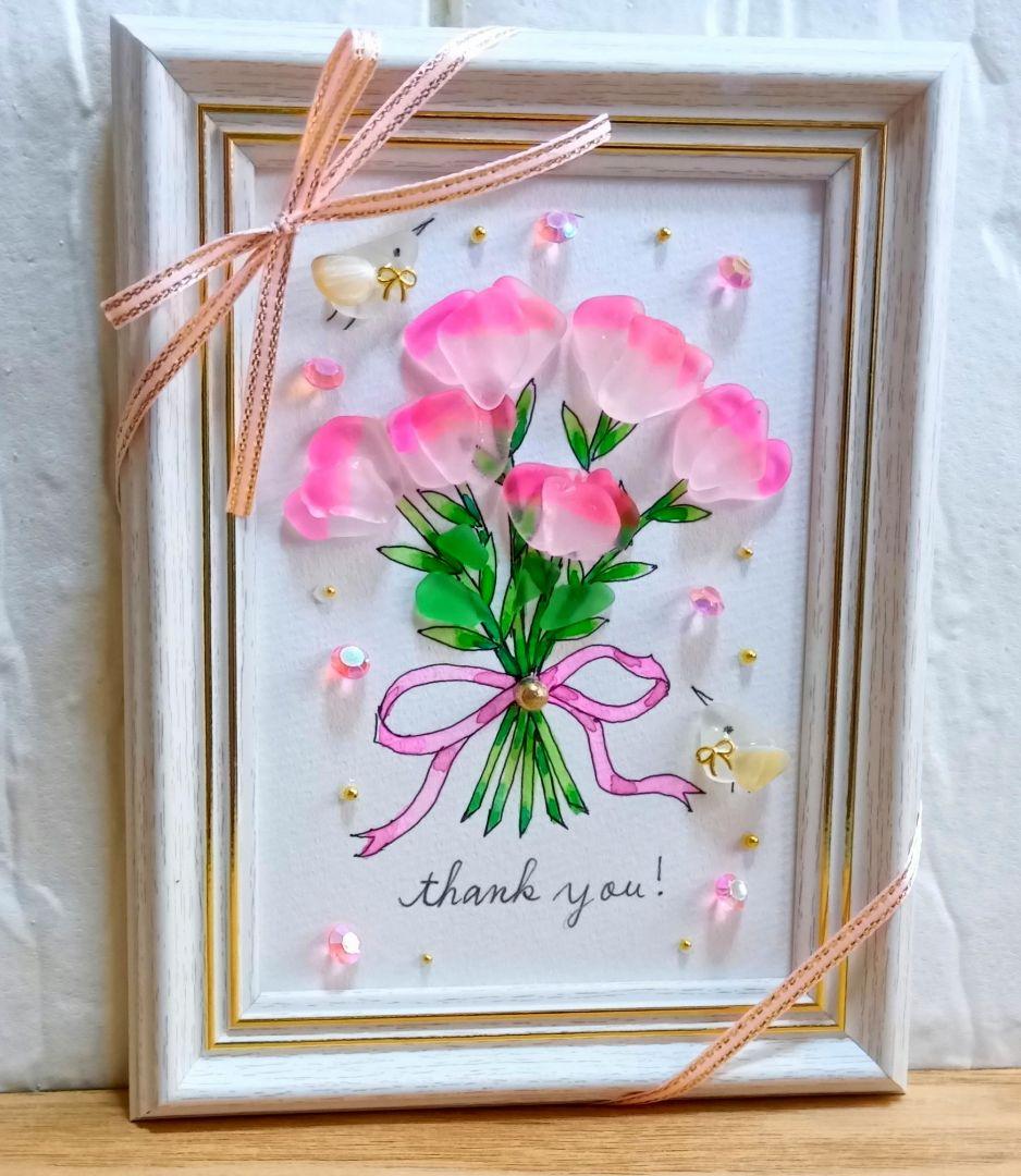 カーネーションの花束＊ピンク＊シーグラスアート