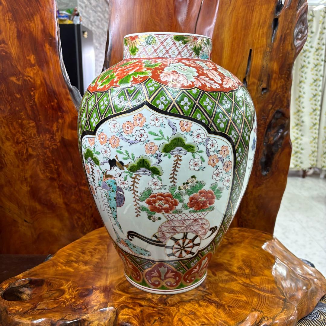 有田焼　蓋付壺　約65cm 色絵金彩松竹梅桜美人図