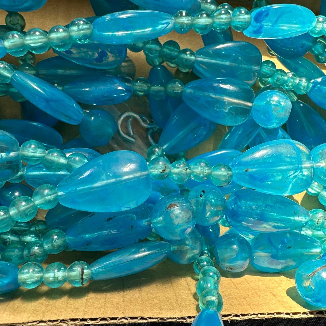 昭和レトロ　ビーズのれん　当時物　レトロポップ　ブルー　懐かしい　希少　アーチ