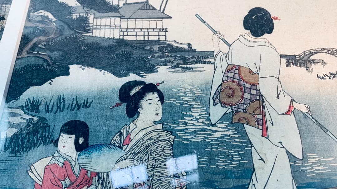 楊洲周延「国模様月の面影 三枚続」浮世絵 大判 木版画