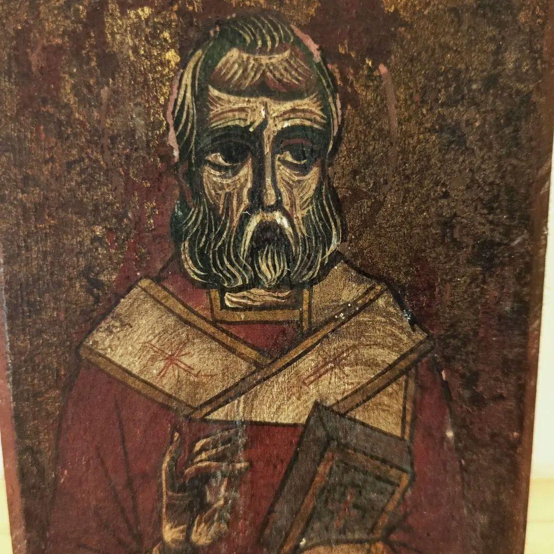 ロシア正教　イコン 聖ニコラウス肖像 宗教画 キリスト 中世　手描き　板絵