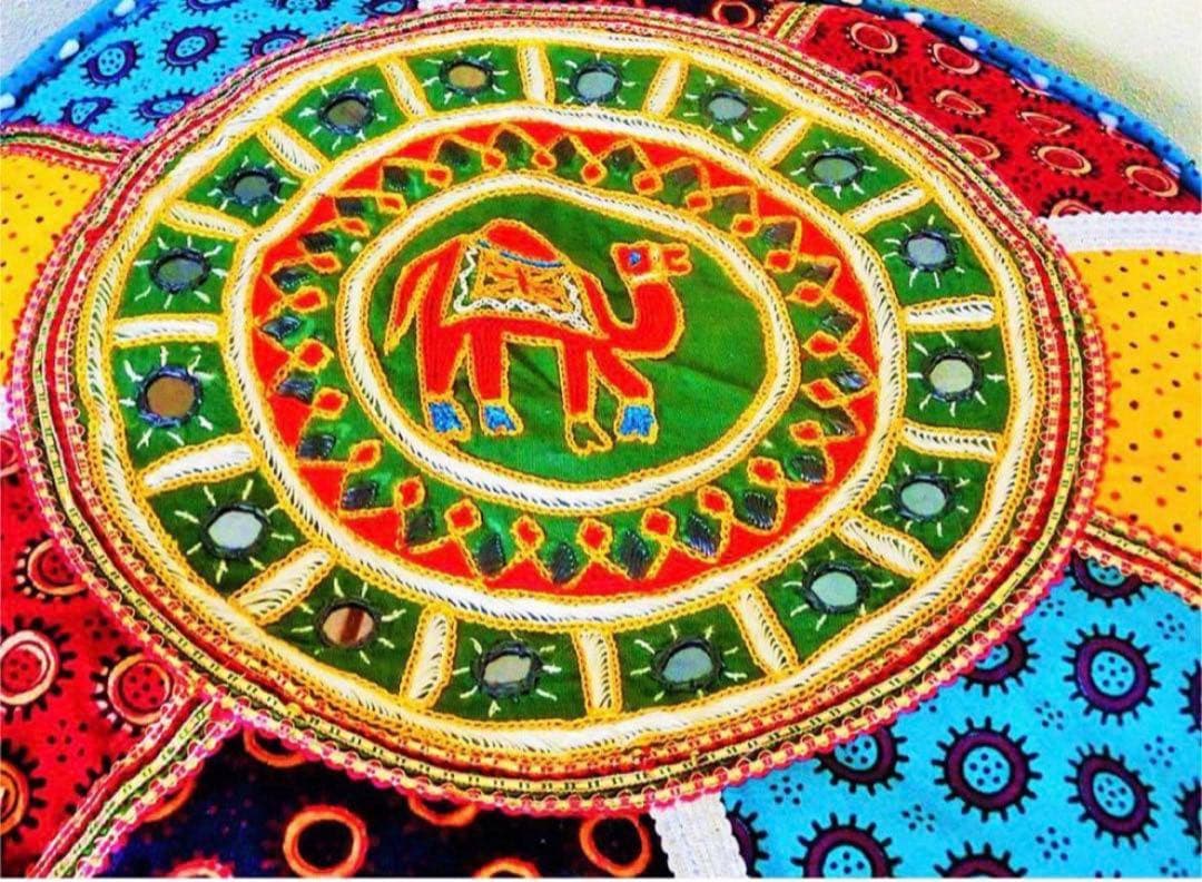 ☆新品☆【インド】刺繍 ミラーワーク　プフ　クッションカバー ＊ラジャスタン＊