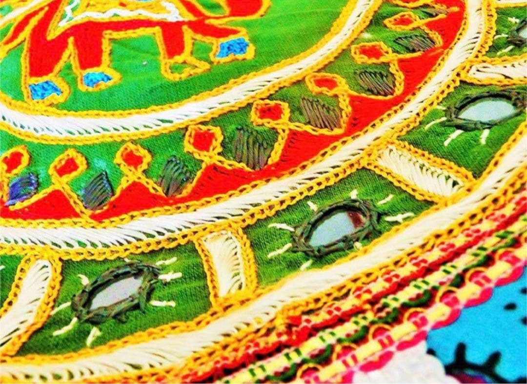 ☆新品☆【インド】刺繍 ミラーワーク　プフ　クッションカバー ＊ラジャスタン＊