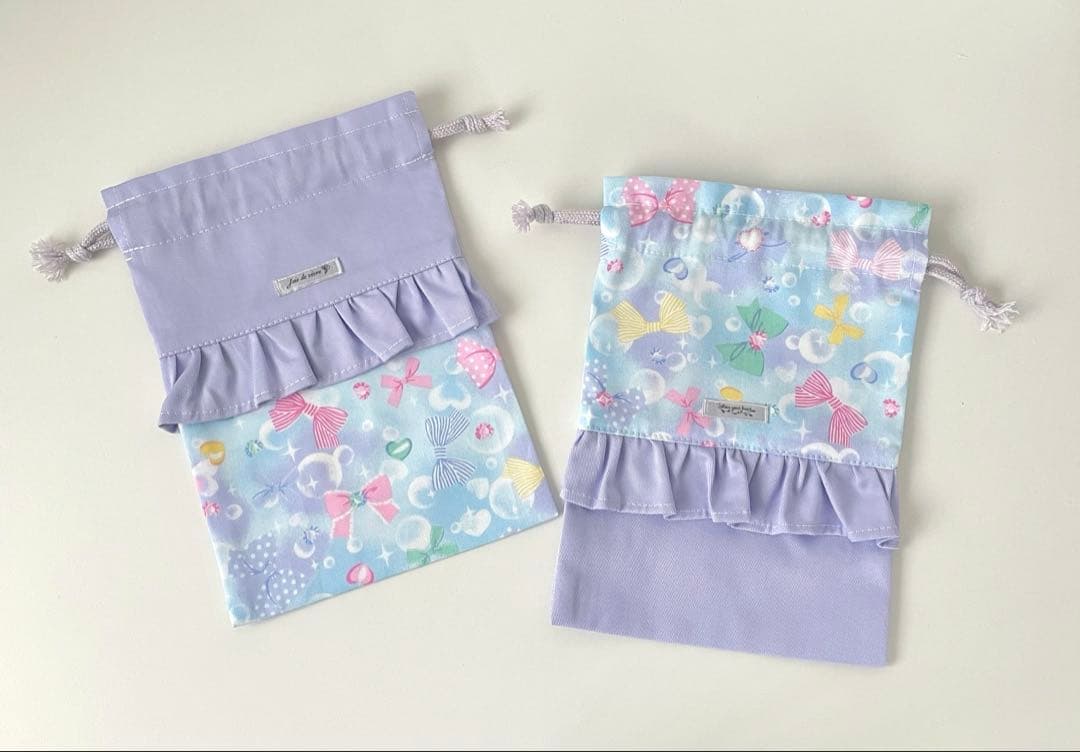 入園　入学　セット　パステルリボン　ライトブルー × パープル & フリル