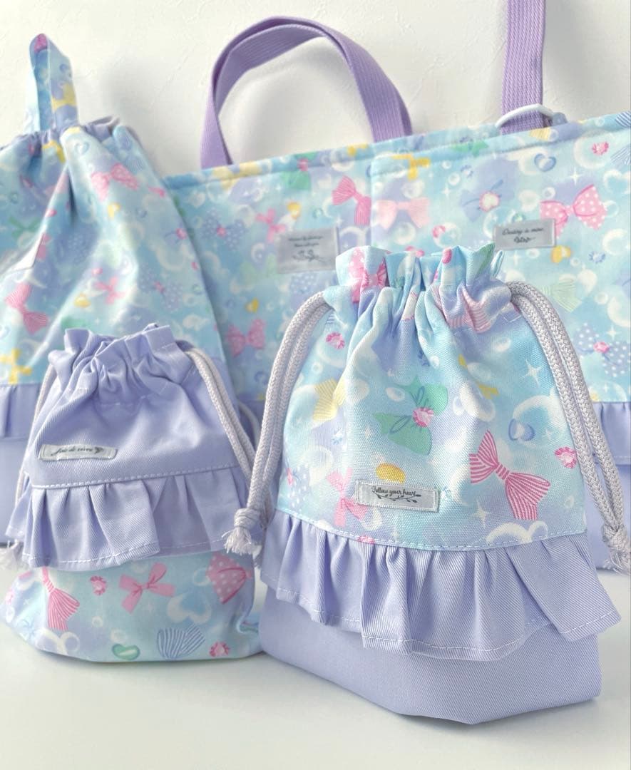 入園　入学　セット　パステルリボン　ライトブルー × パープル & フリル