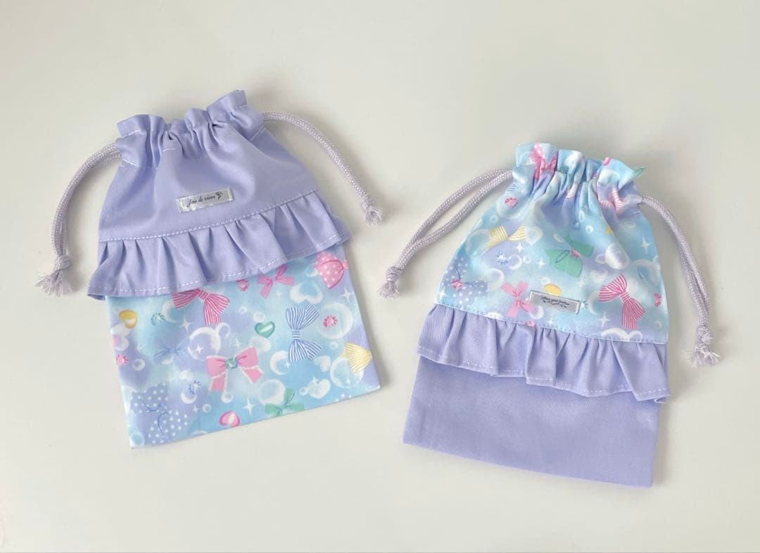 入園　入学　セット　パステルリボン　ライトブルー × パープル & フリル