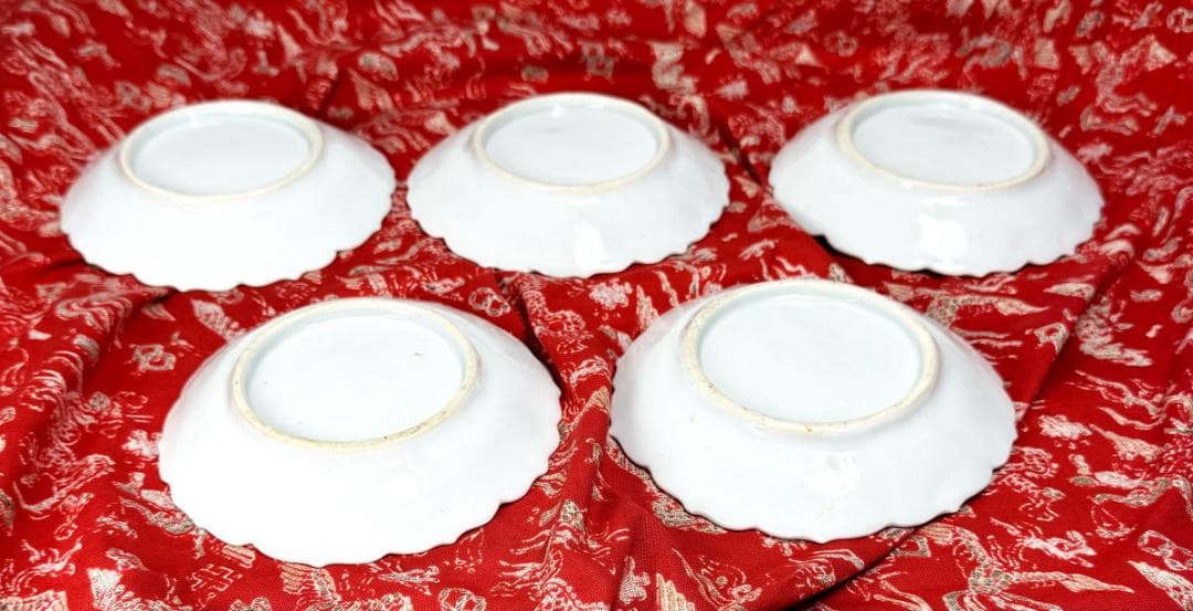 江戸中期 古伊万里 白磁陽刻小皿 5客 時代物 伝世品焼物 ウブ品WWTT314