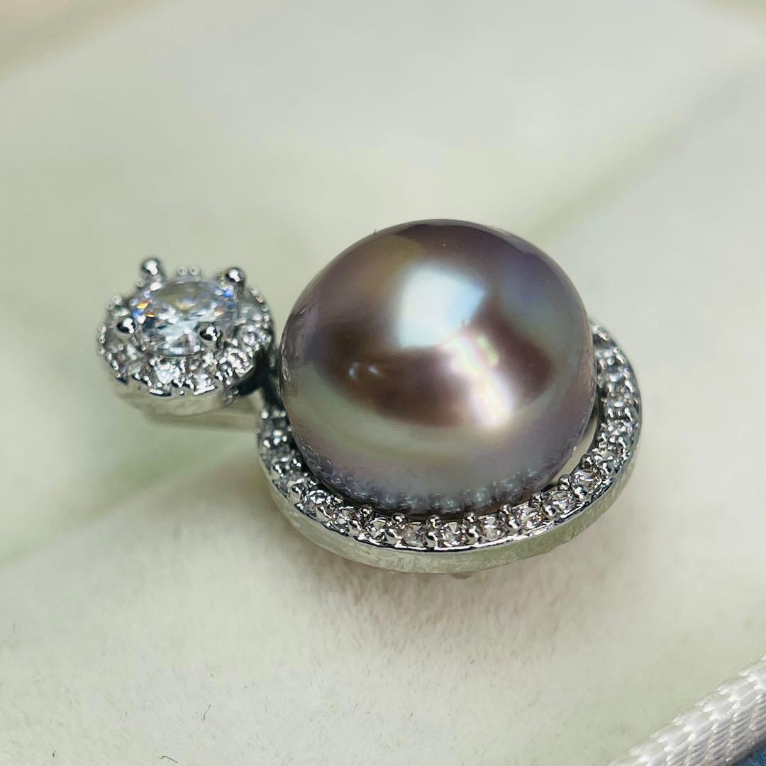 南洋黒蝶真珠 本真珠 ペンダント　タヒチ パール　系少色 パープルプラチナ