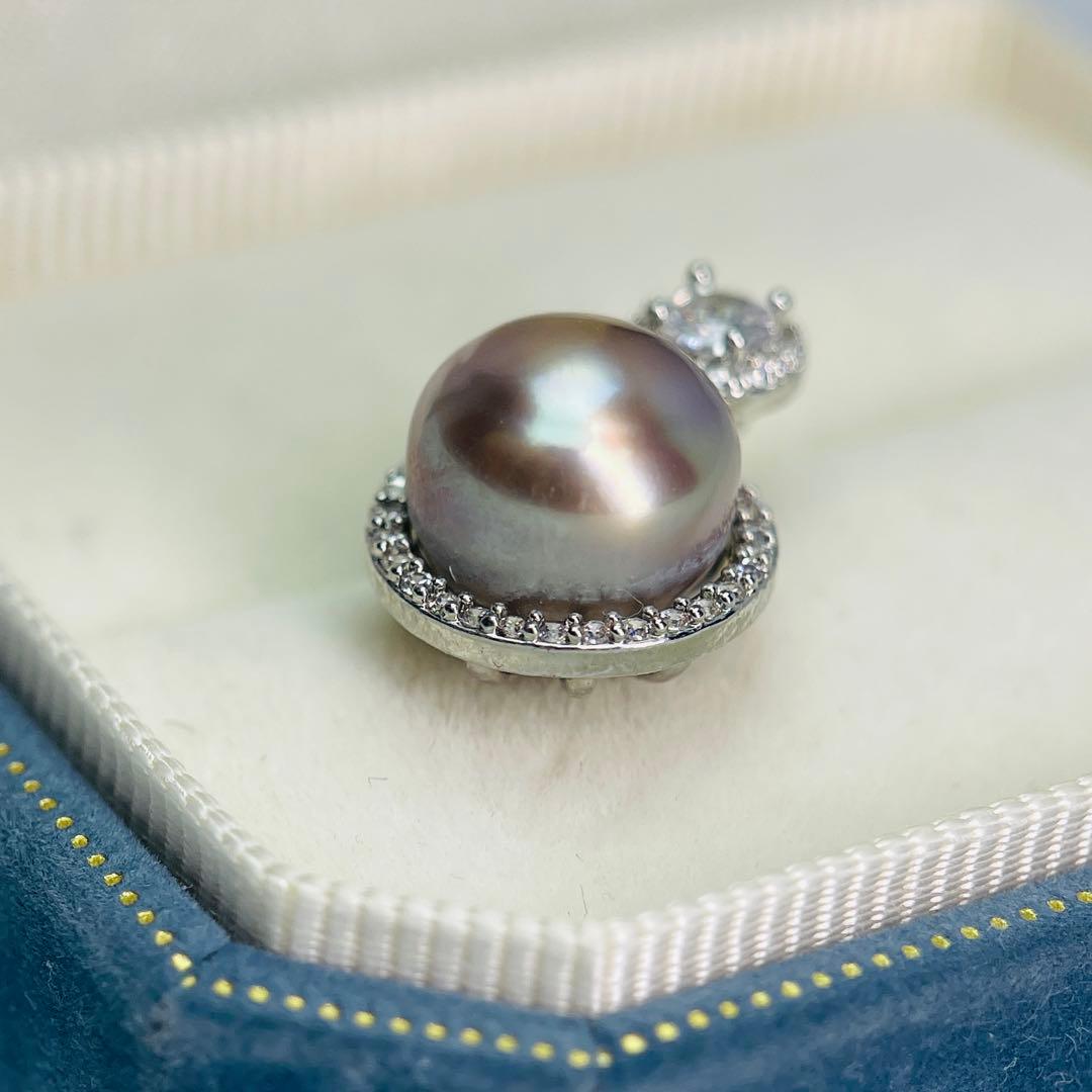 南洋黒蝶真珠 本真珠 ペンダント　タヒチ パール　系少色 パープルプラチナ