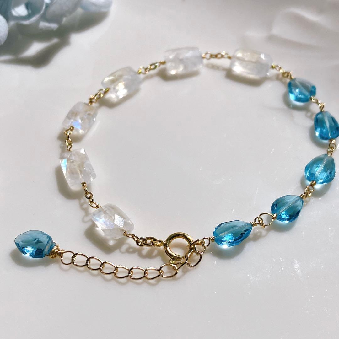 スイスブルートパーズ×ブルームーンストーンブレスレット✧ロンブル✧14kgf