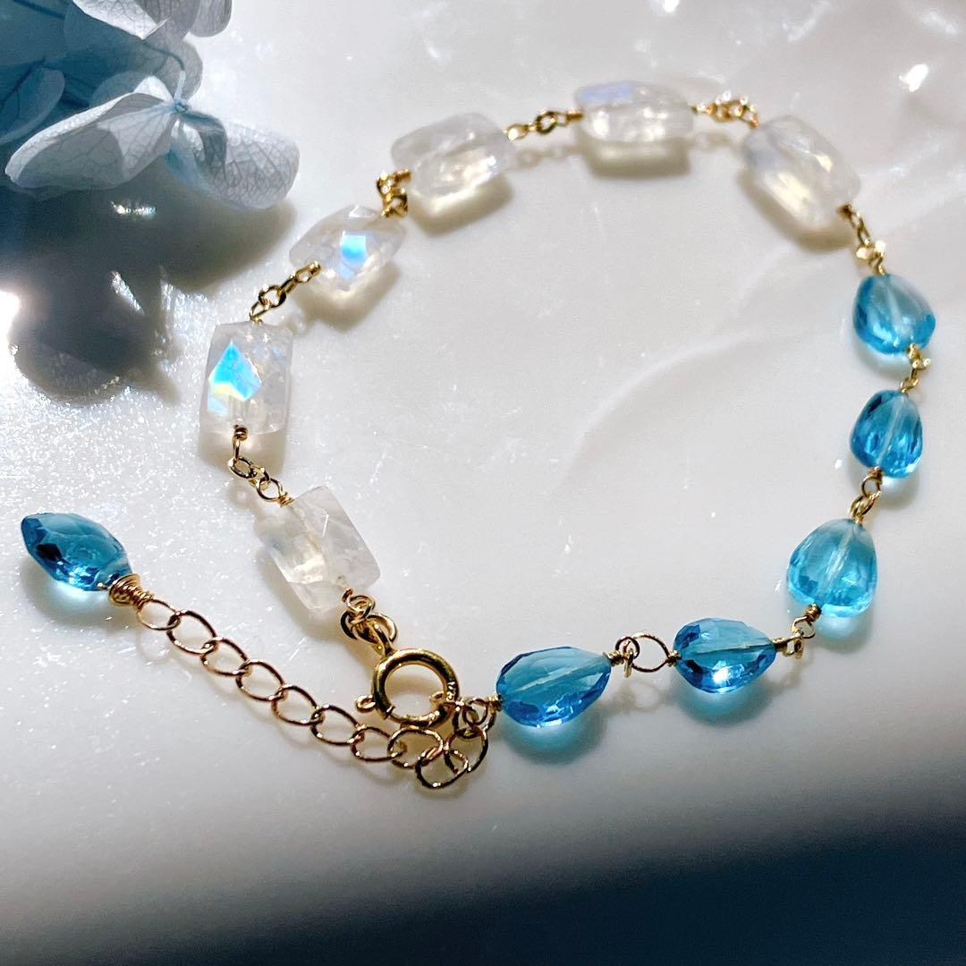 スイスブルートパーズ×ブルームーンストーンブレスレット✧ロンブル✧14kgf