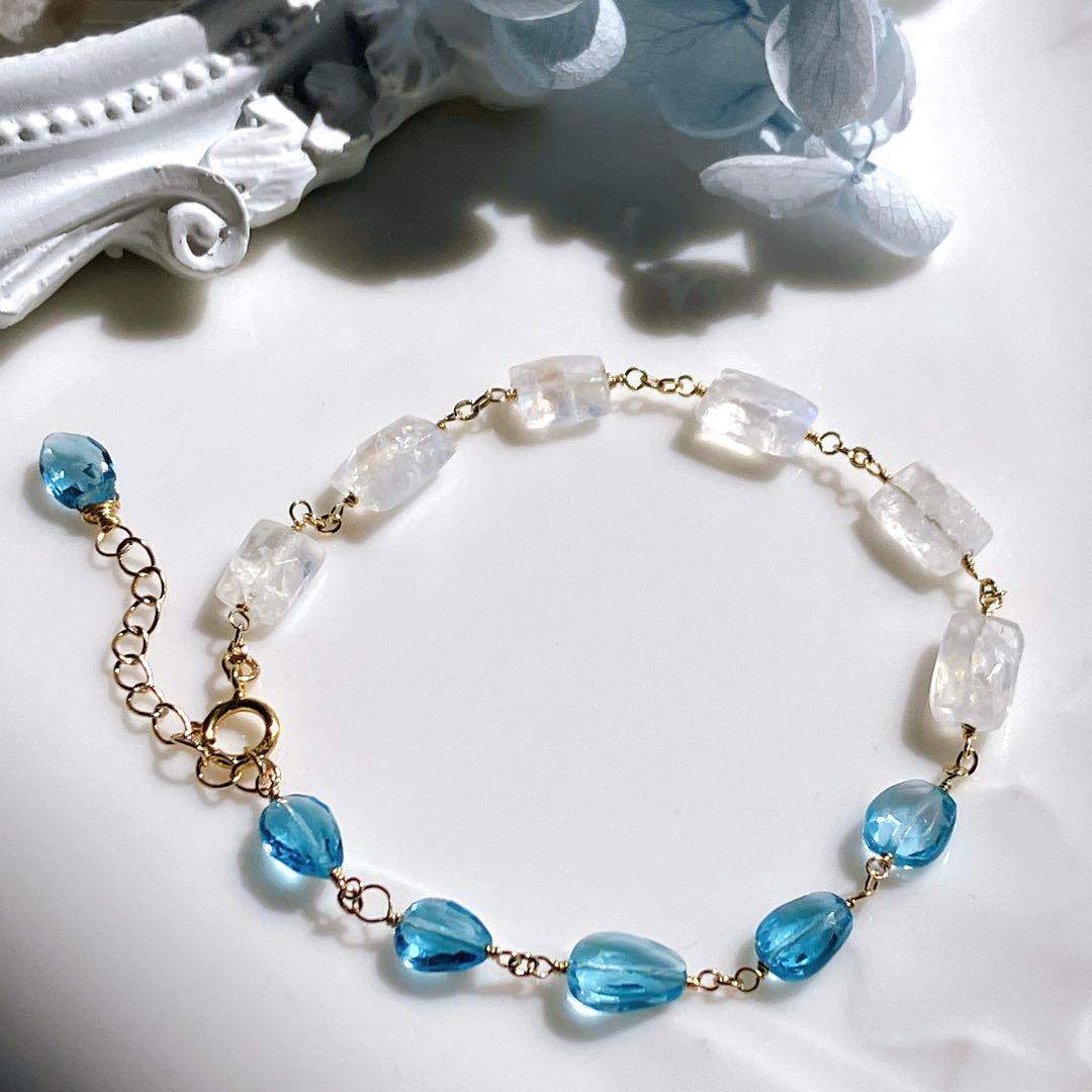 スイスブルートパーズ×ブルームーンストーンブレスレット✧ロンブル✧14kgf