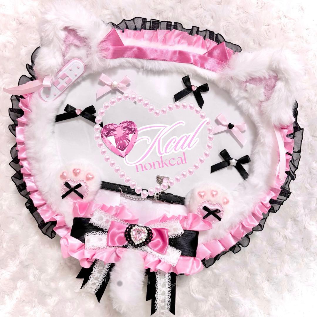 専用 うちわカバー　ハンドメイド　猫耳　黒　水色　ピンク　うちわデコ　絆創膏