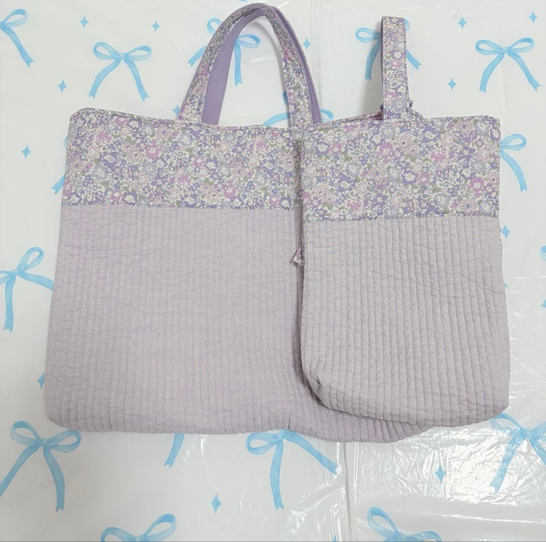 リバティ　ミシェル×ヌビ　レッスンバッグ上履き袋体操服袋　ハンドメイド