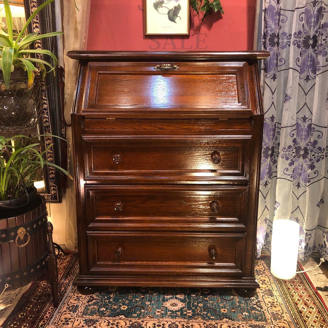 イタリアン　アンティーク　オーク　コンパクト　ライティングビューロー