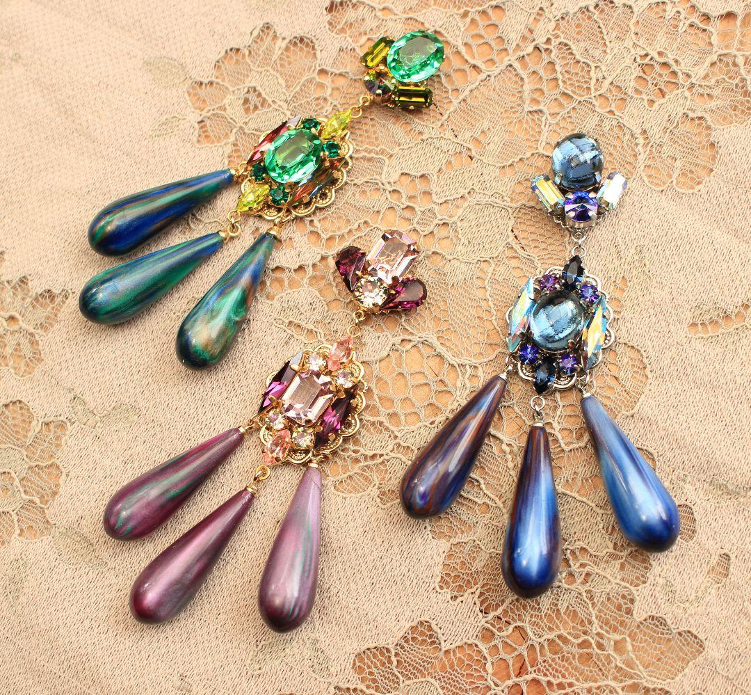 グリーン ブルー パープル ドロップ ジャラジャラ ロココ アクセサリー