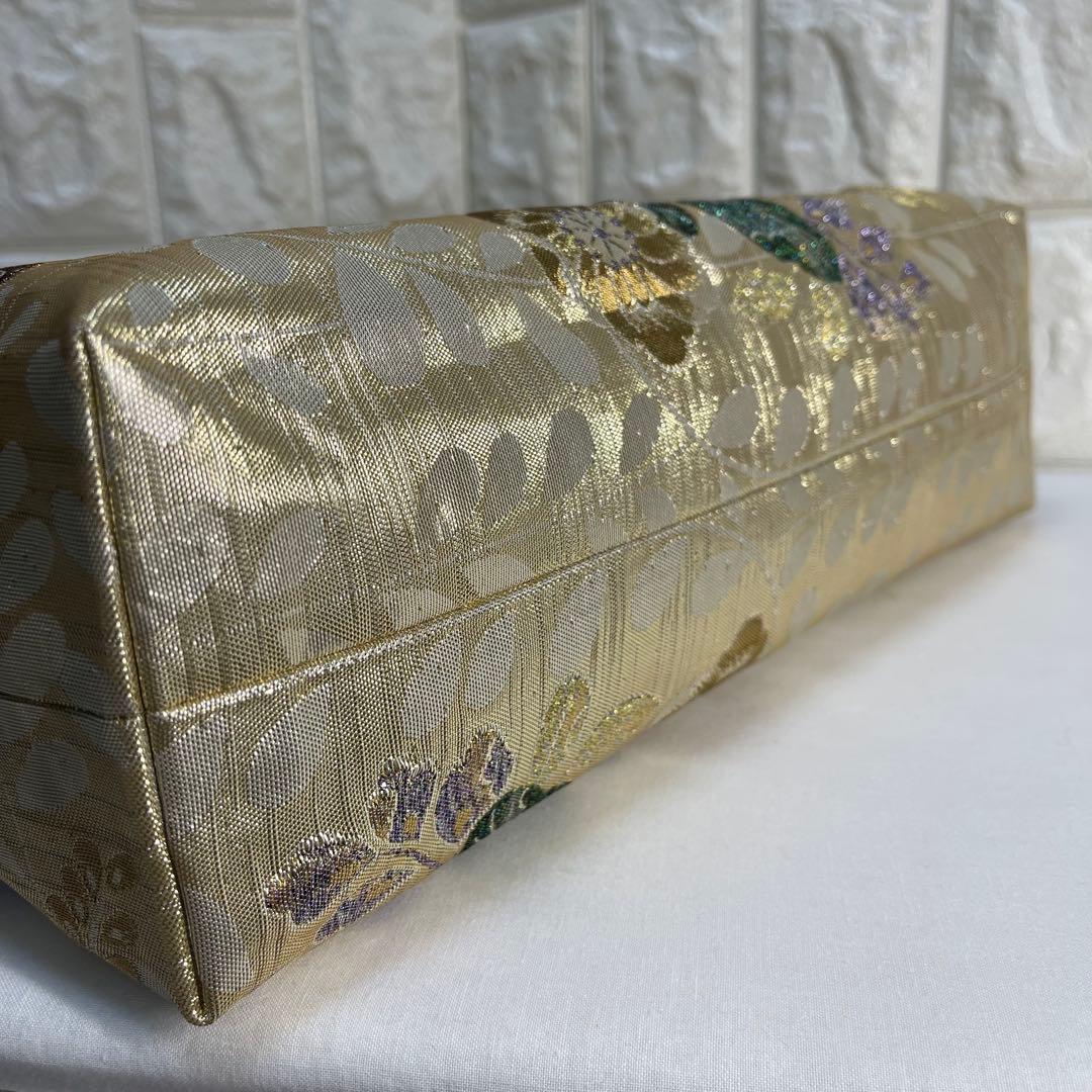❶帯リメイクバッグ【辻ヶ花】金色 箔 高級正絹 帯(未使用帯？)大／Dカン・底板