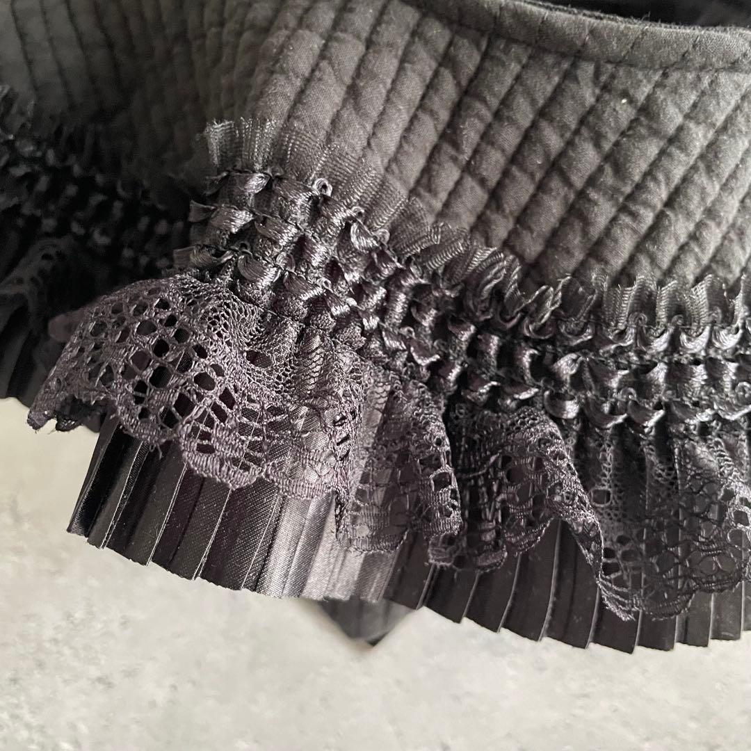 プリーツフリル付きトートバッグ（S）　ヌビバッグ　ブラック　ハンドメイド