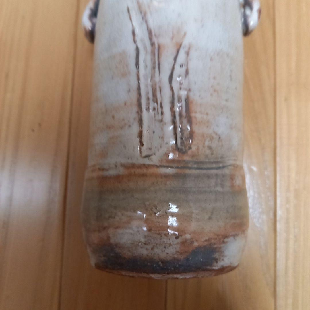 萩焼耳付き花瓶　煌雪窯　清水啓功　共箱付属　陶歴付属➕益子系統？の花瓶付属