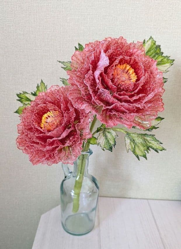 牡丹の花　　　アメリカンフラワー　（ディップフラワー）