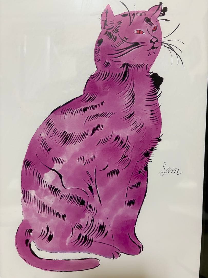 紫色の猫の版画 Sam サイン入り