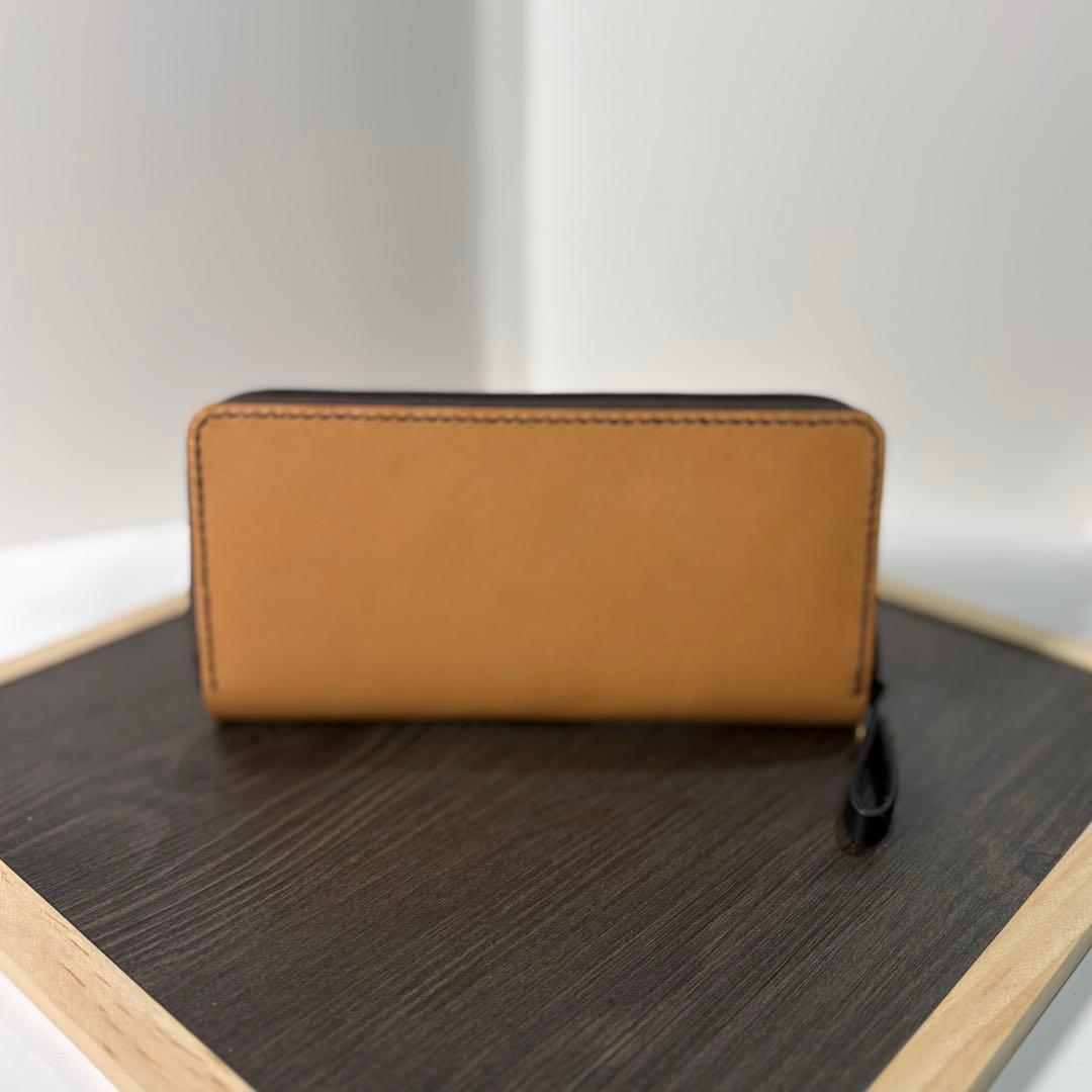 本革 ラウンドファスナー長財布 ラウンドジップ長財布 ハンドメイド キャメル 黒