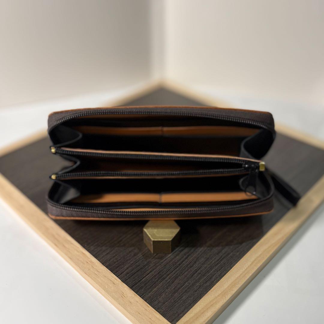 本革 ラウンドファスナー長財布 ラウンドジップ長財布 ハンドメイド キャメル 黒