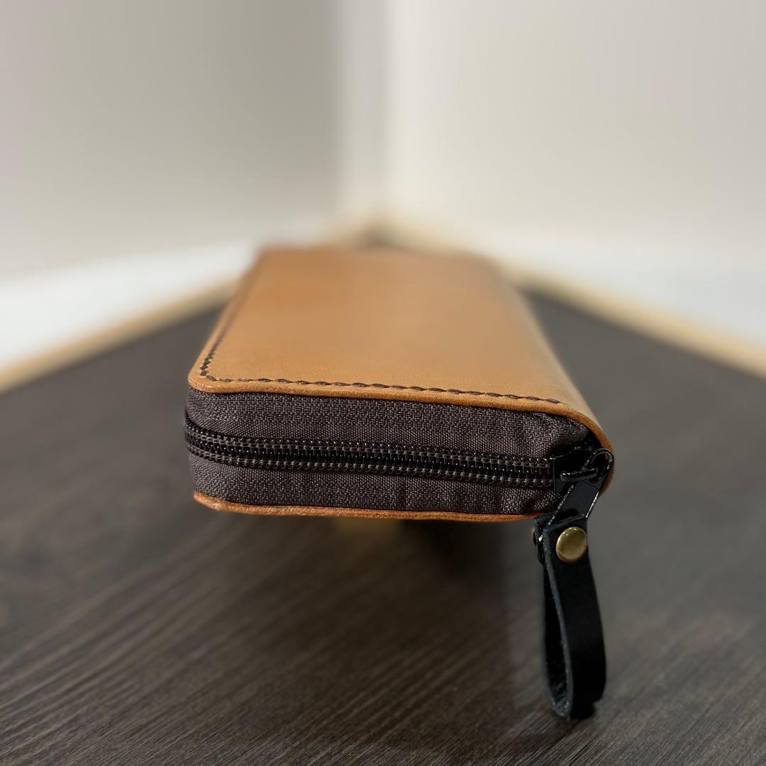 本革 ラウンドファスナー長財布 ラウンドジップ長財布 ハンドメイド キャメル 黒