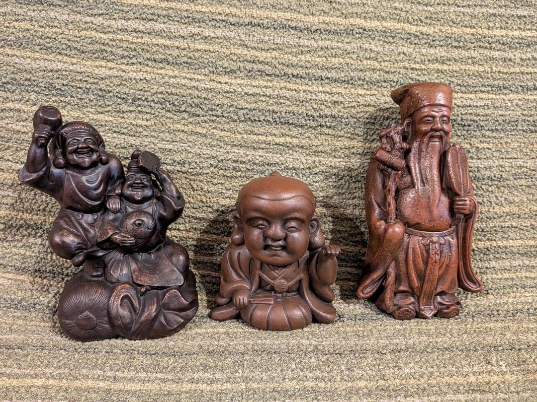 No.17備前焼福助の置物A2、古備前福助人形、縁起物、商売の神様、