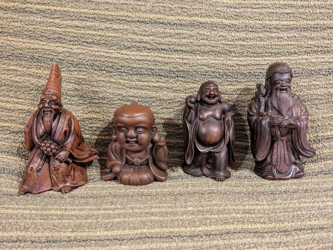 No.17備前焼福助の置物A2、古備前福助人形、縁起物、商売の神様、