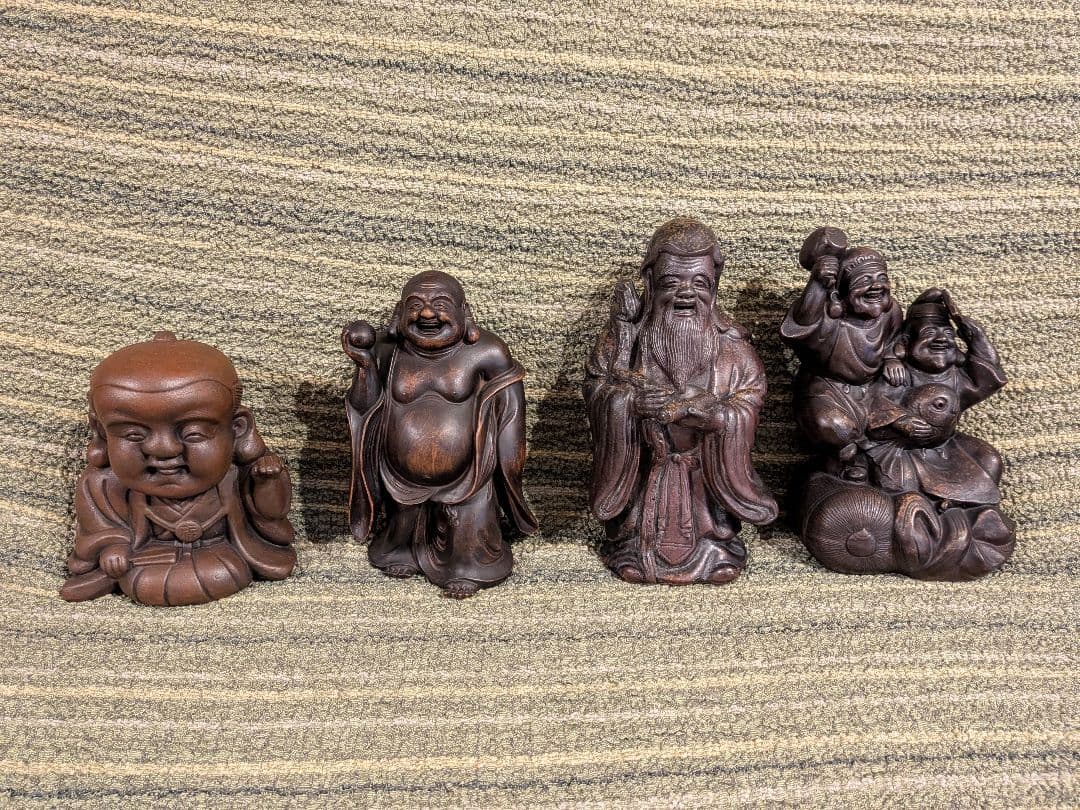 No.17備前焼福助の置物A2、古備前福助人形、縁起物、商売の神様、