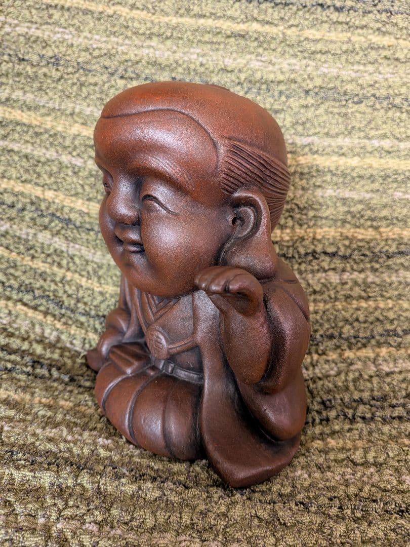 No.17備前焼福助の置物A2、古備前福助人形、縁起物、商売の神様、