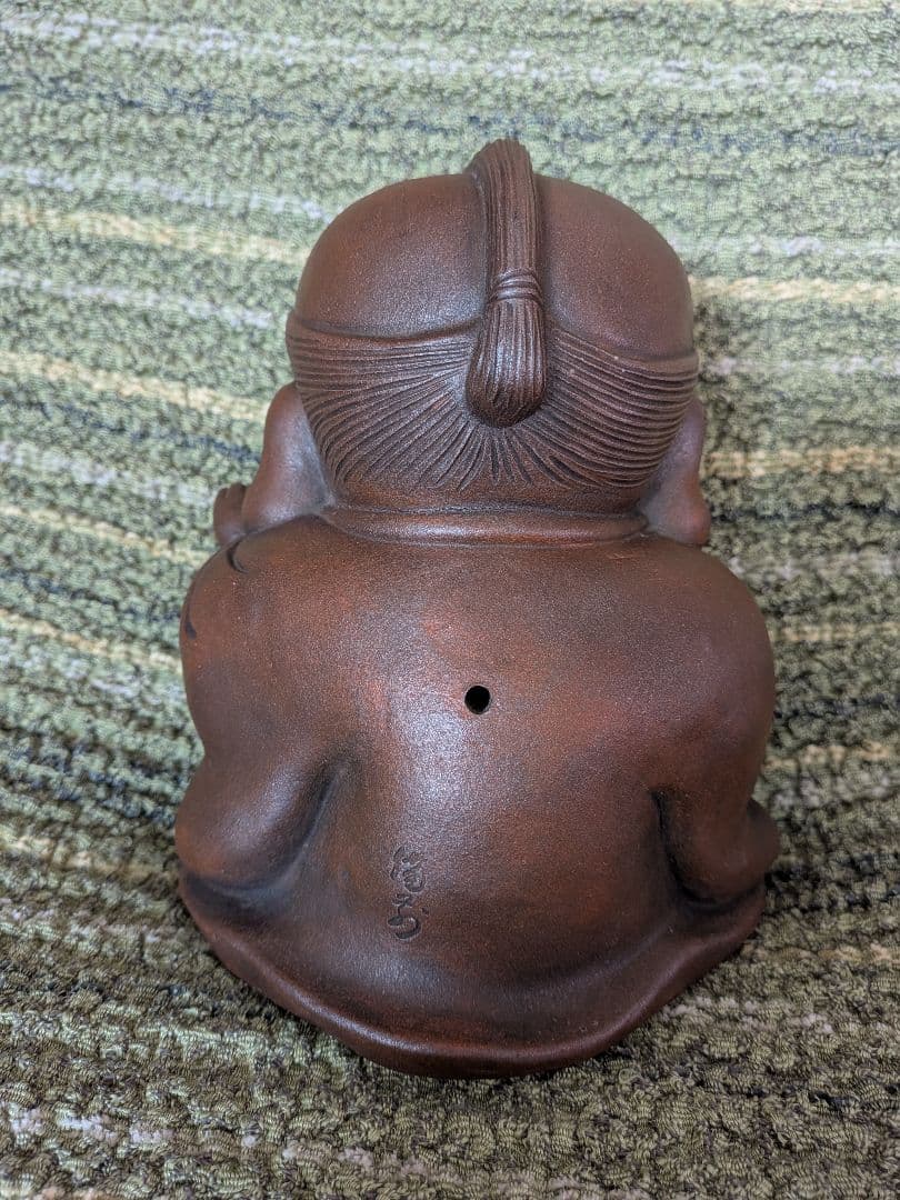 No.17備前焼福助の置物A2、古備前福助人形、縁起物、商売の神様、