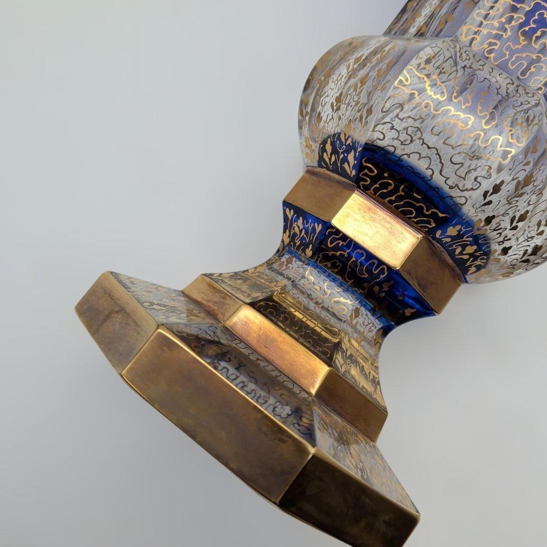 ボヘミアガラス ボヘミアングラス 金彩コバルトブルー フラワーベース 花瓶 花器