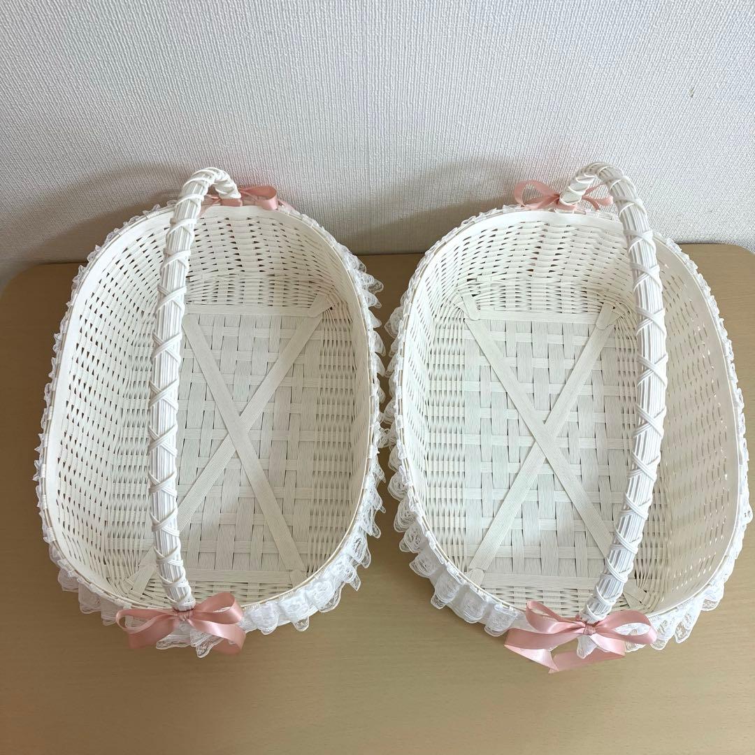 Sakura　特大白かご　ピンクリボン　2個