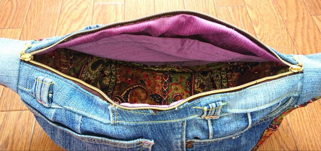 現品限り!!!デニムリメイク お洒落Vintage♪ ラウンドショルダーバッグ