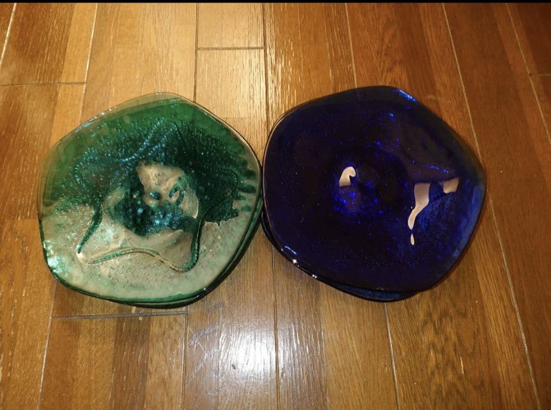 青と緑の八角形皿2枚セット