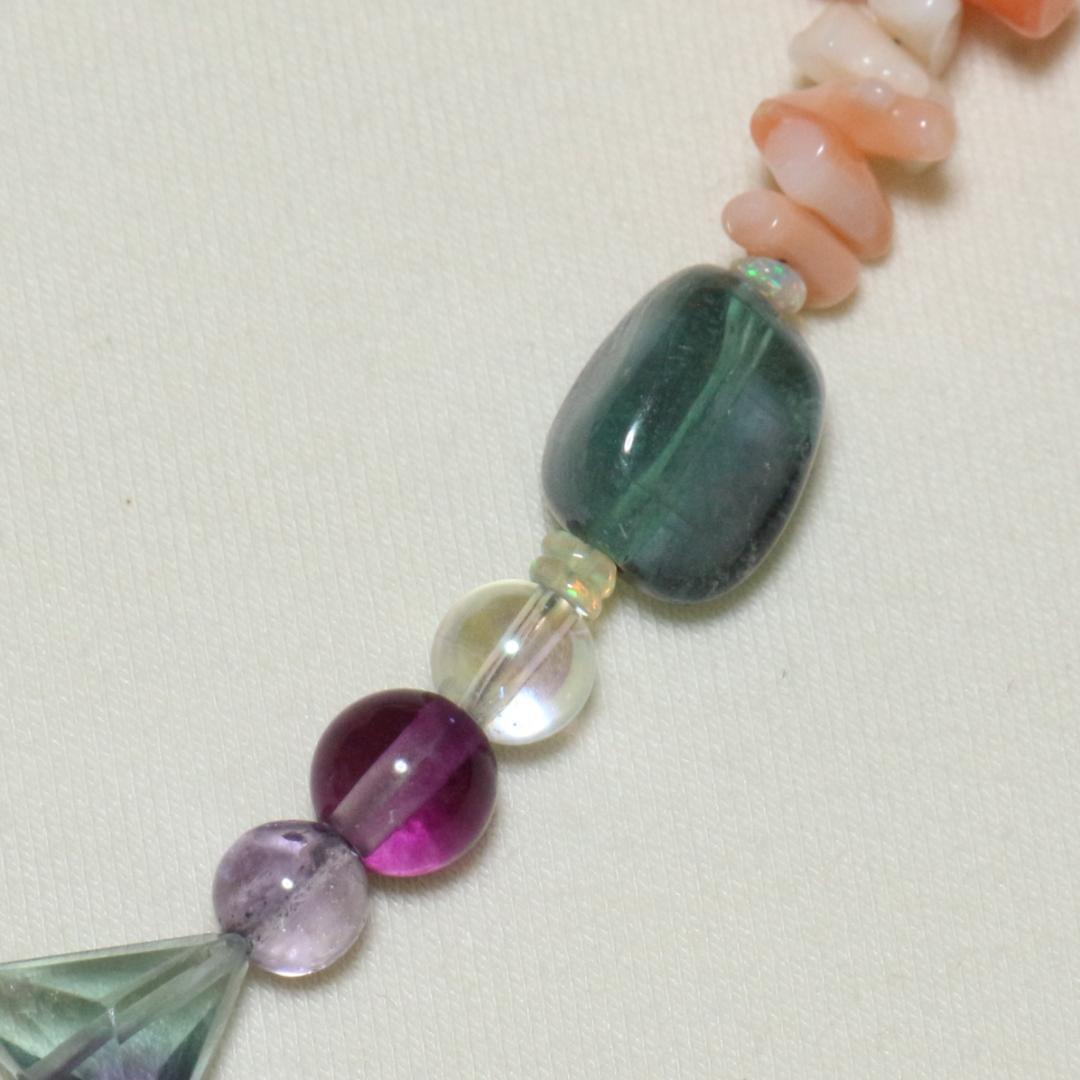 一点物 天然石ネックレス 雫 大粒フローライト マルチジェム 43cm