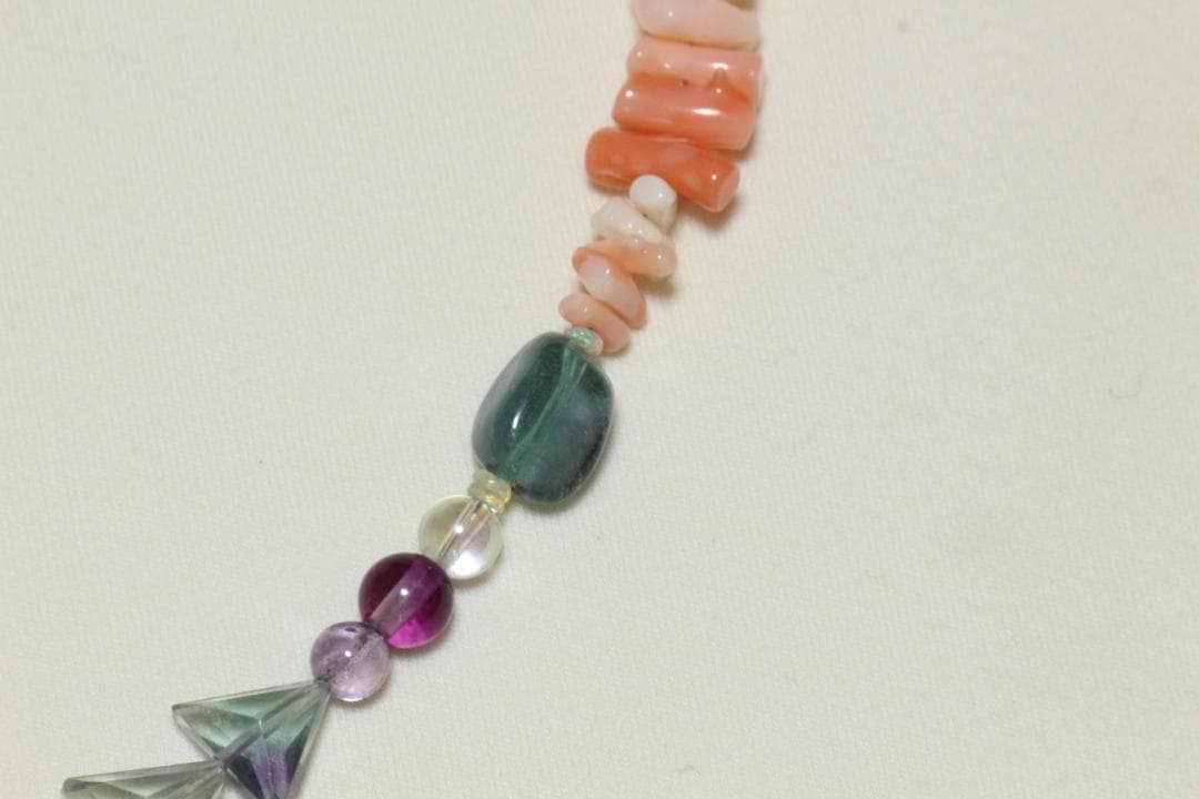 一点物 天然石ネックレス 雫 大粒フローライト マルチジェム 43cm