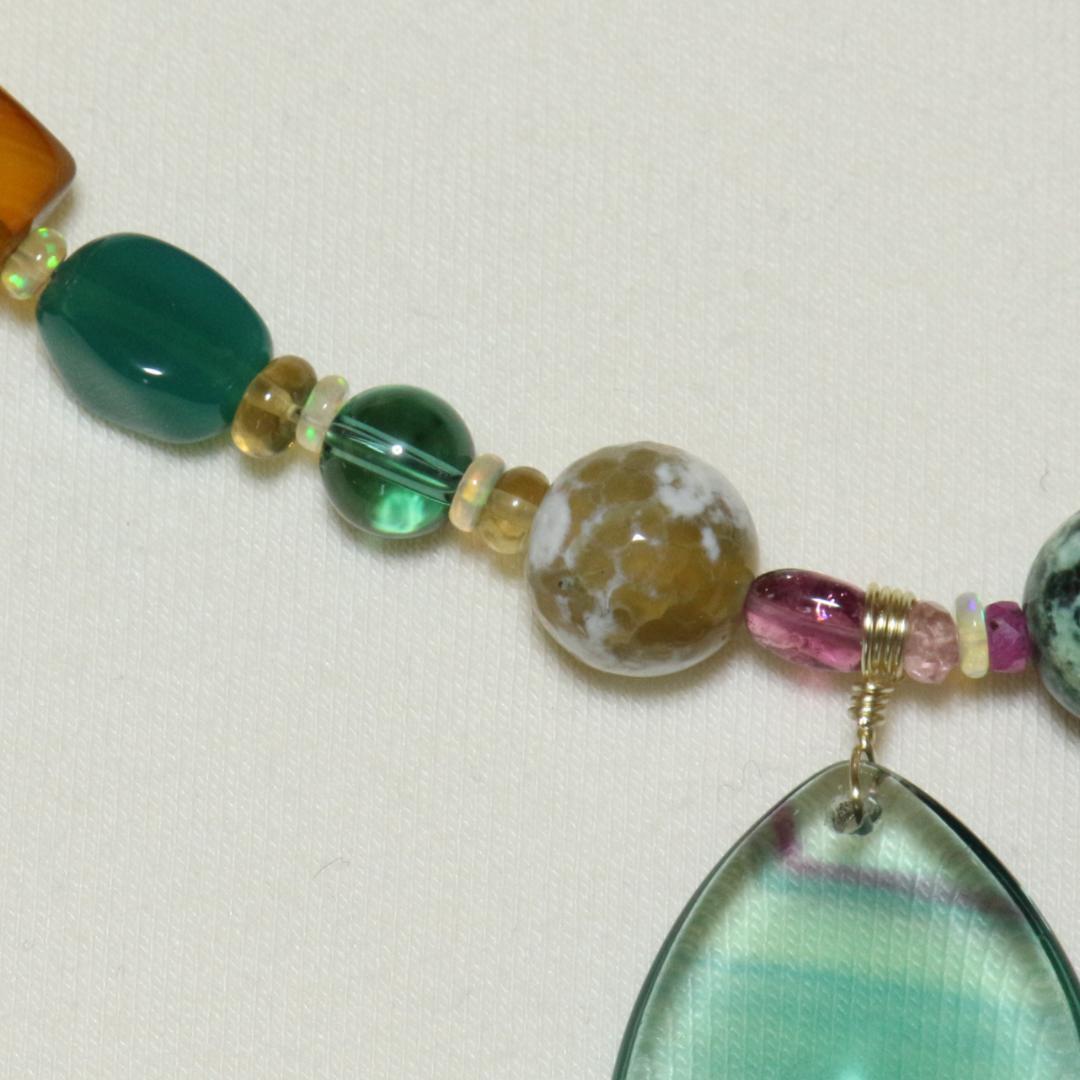 一点物 天然石ネックレス 雫 大粒フローライト マルチジェム 43cm