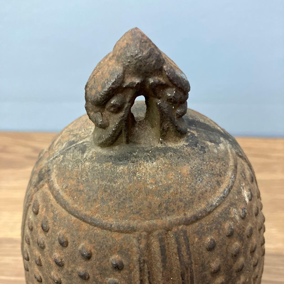 E-4 【稀少/重厚】消防記念品 鉄製 古い釣鐘 鋳物 寺院 アンティーク 置物