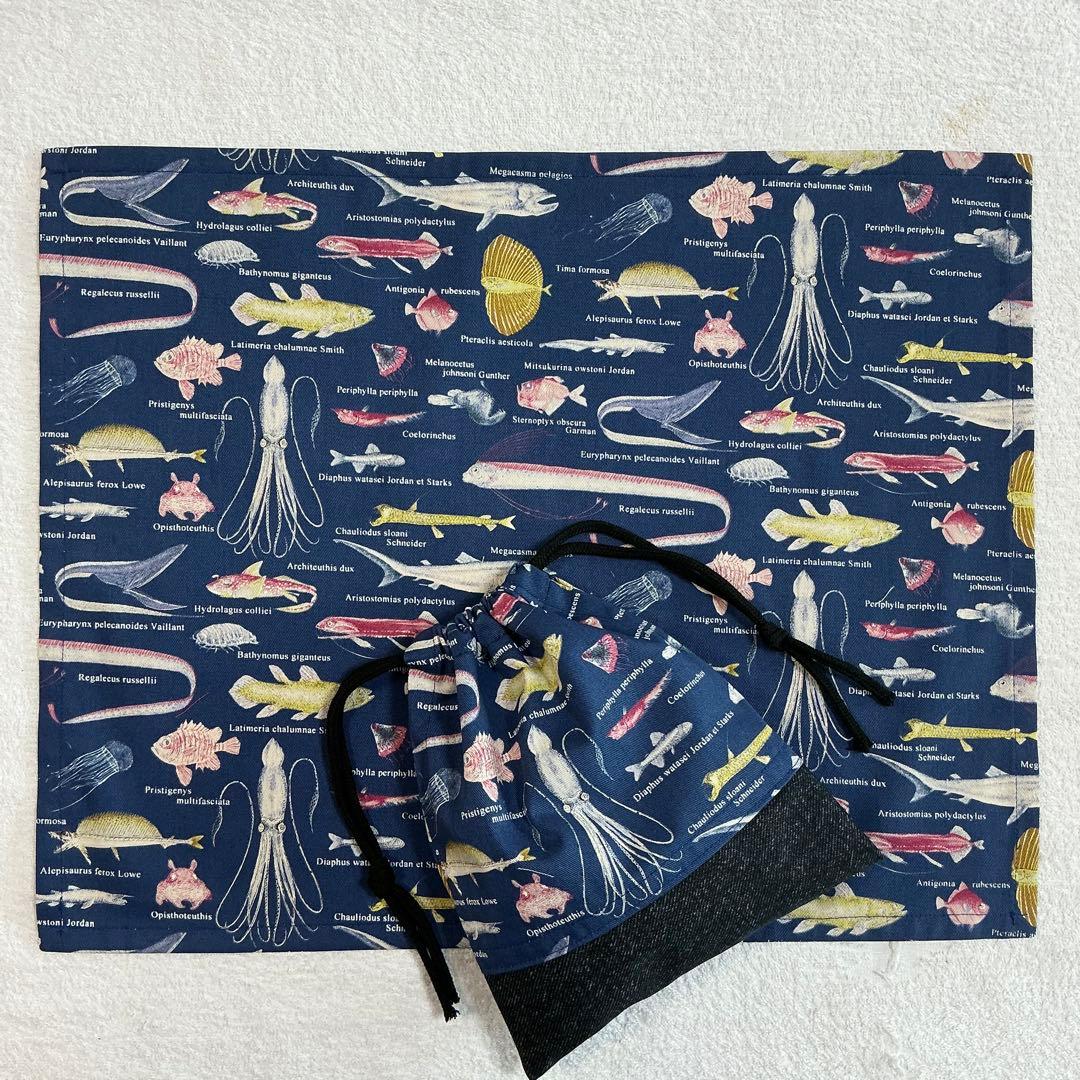 005 海 給食セット×5枚 小学校 ランチョンマット ネームタグ 入学 給食