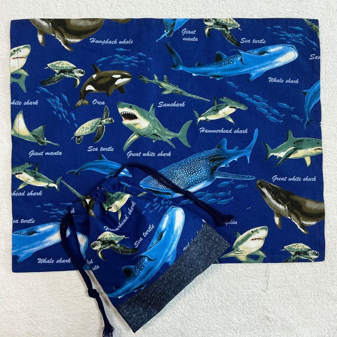 005 海 給食セット×5枚 小学校 ランチョンマット ネームタグ 入学 給食