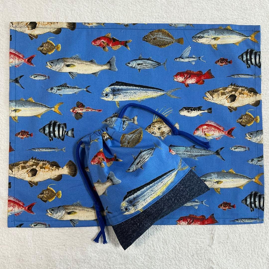 005 海 給食セット×5枚 小学校 ランチョンマット ネームタグ 入学 給食