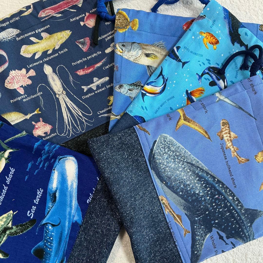 005 海 給食セット×5枚 小学校 ランチョンマット ネームタグ 入学 給食