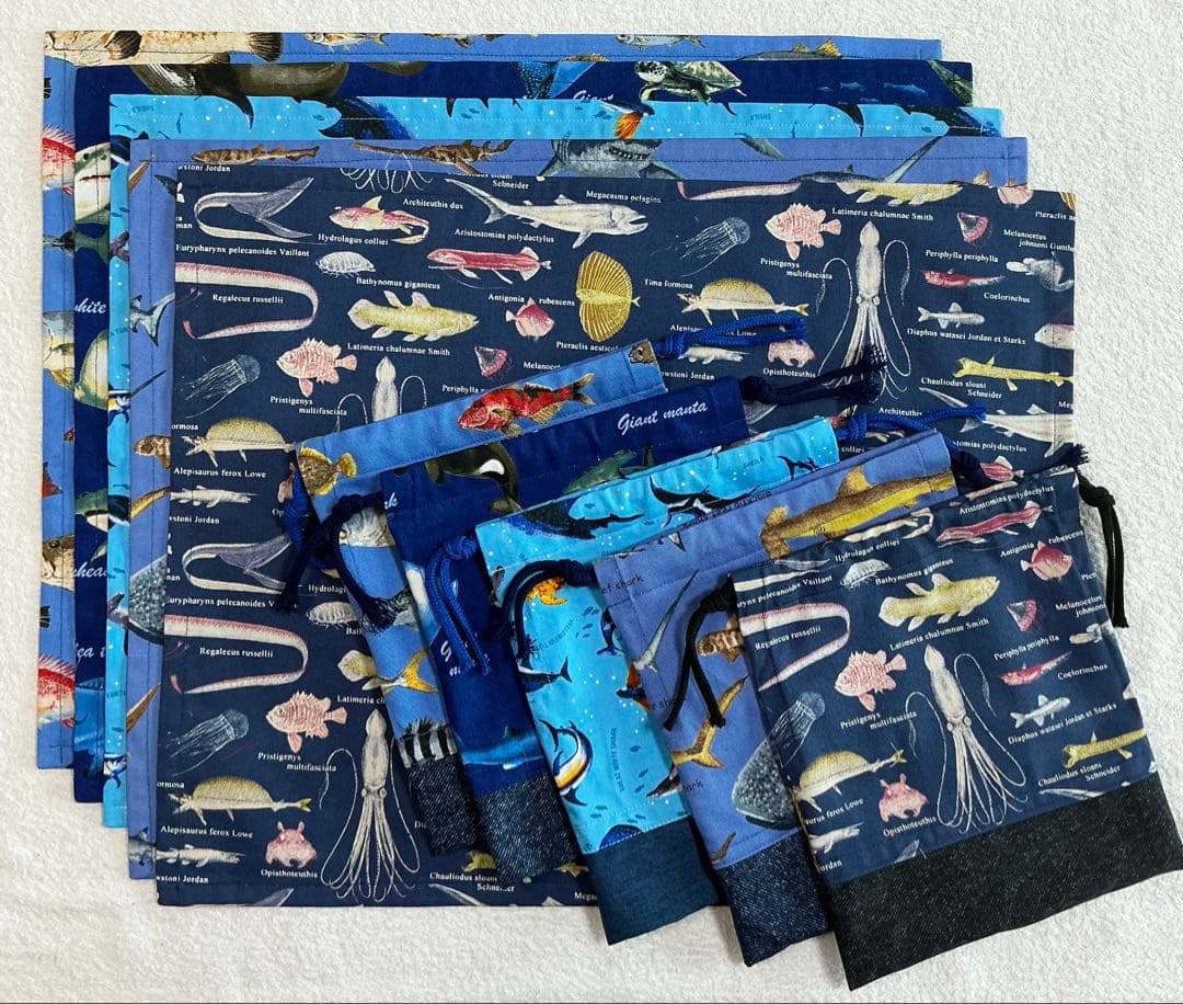 005 海 給食セット×5枚 小学校 ランチョンマット ネームタグ 入学 給食