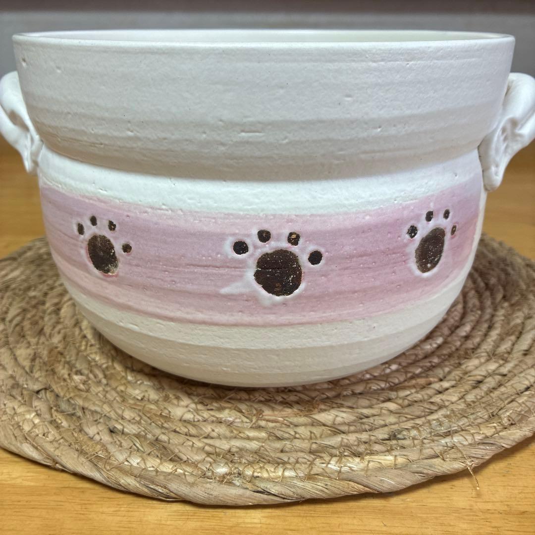 萬古焼　ごはん鍋　土鍋　炊飯鍋　1点 調理器具　手書きねこ　耐熱陶器　4合